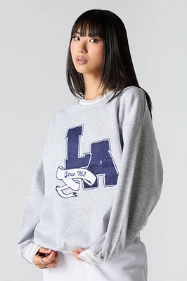 Embroidered Striped Trim Fleece Sweatshirt