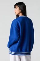 Embroidered Striped Trim Fleece Sweatshirt