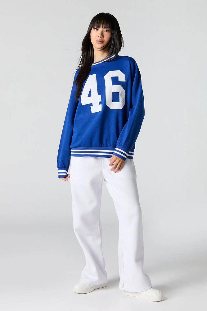 Embroidered Striped Trim Fleece Sweatshirt