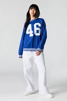 Embroidered Striped Trim Fleece Sweatshirt