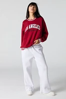 Embroidered Striped Trim Fleece Sweatshirt