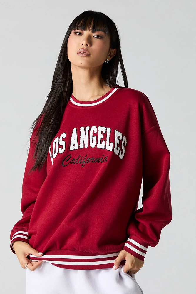 Embroidered Striped Trim Fleece Sweatshirt