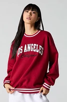 Embroidered Striped Trim Fleece Sweatshirt