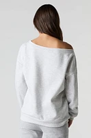 City Embroidered Off Shoulder Fleece Sweatshirt