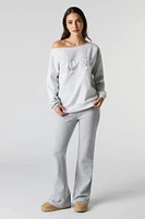 City Embroidered Off Shoulder Fleece Sweatshirt