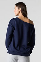 City Embroidered Off Shoulder Fleece Sweatshirt