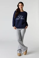 City Embroidered Off Shoulder Fleece Sweatshirt