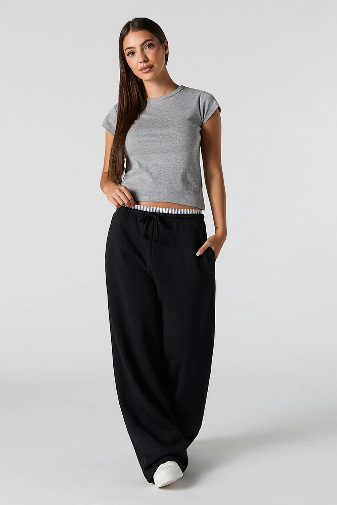 Fleece Boxer Waist Wide Leg Sweatpant