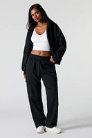 Solid Wide Leg Fleece Cargo Sweatpant