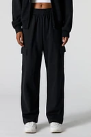 Solid Wide Leg Fleece Cargo Sweatpant