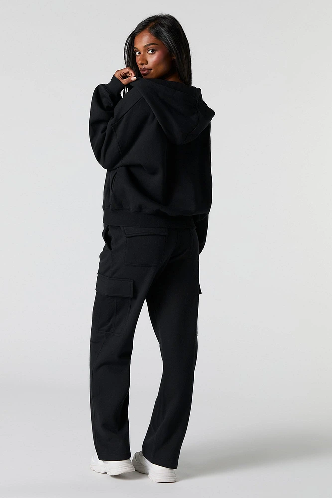 Solid Wide Leg Fleece Cargo Sweatpant