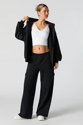 Solid Fleece Wide Leg Cargo Sweatpant