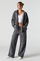 Solid Fleece Wide Leg Cargo Sweatpant