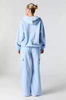 Solid Fleece Wide Leg Cargo Sweatpant