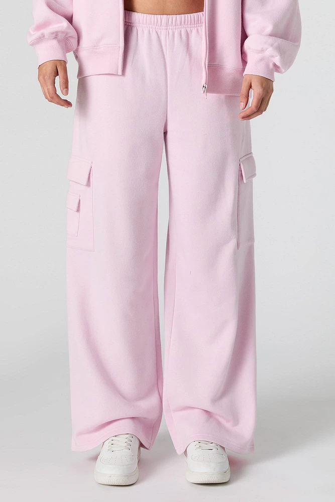 Solid Fleece Wide Leg Cargo Sweatpant