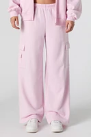 Solid Fleece Wide Leg Cargo Sweatpant