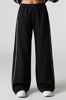 Side Piped Wide Leg Fleece Sweatpant