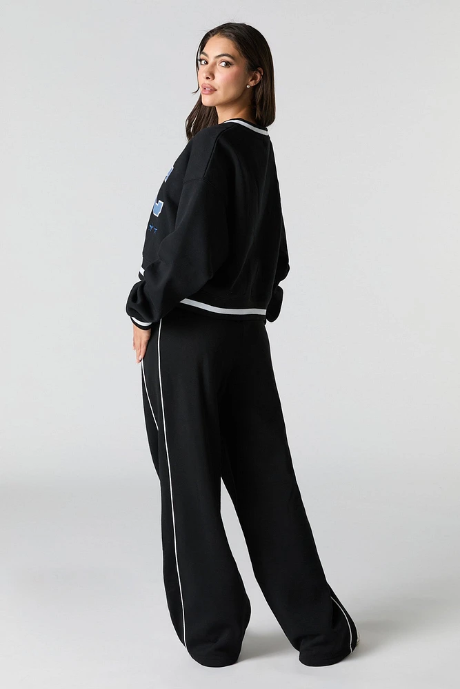 Side Piped Wide Leg Fleece Sweatpant