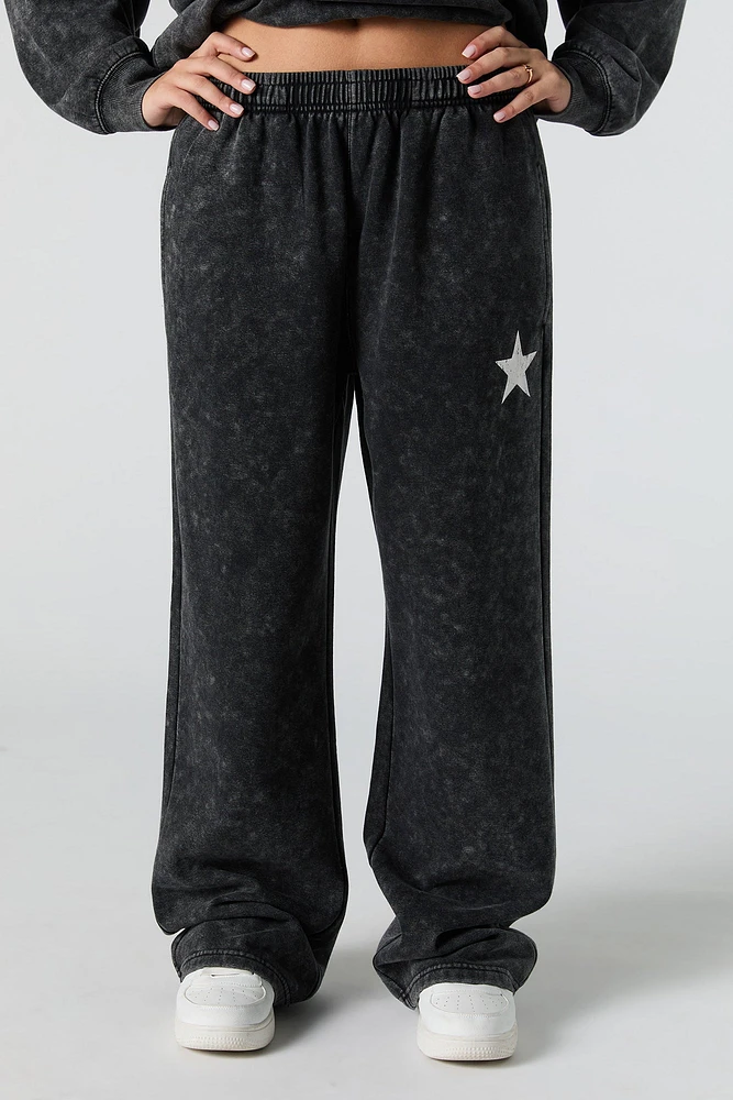Graphic Washed Wide Leg Fleece Sweatpant