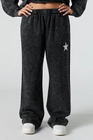 Graphic Washed Wide Leg Fleece Sweatpant