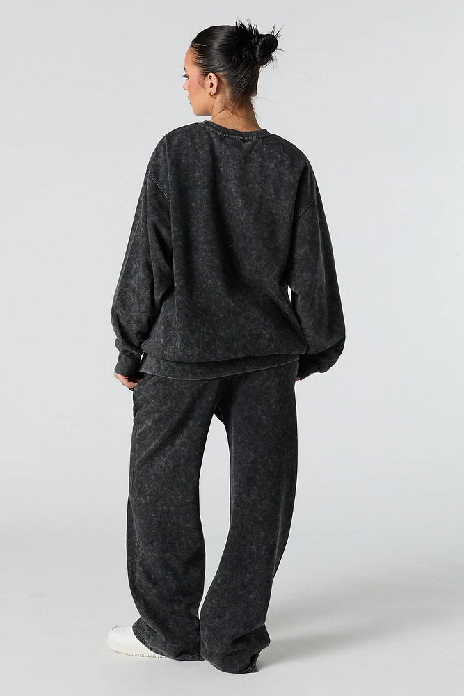 Graphic Washed Wide Leg Fleece Sweatpant