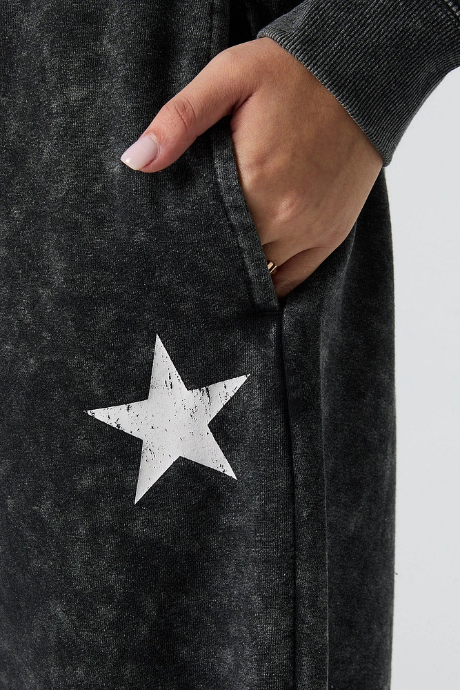 Graphic Washed Wide Leg Fleece Sweatpant