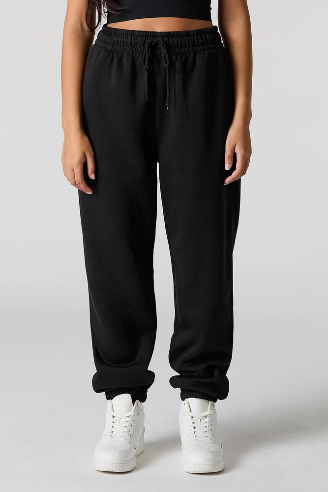 High Rise Solid Fleece Jogger