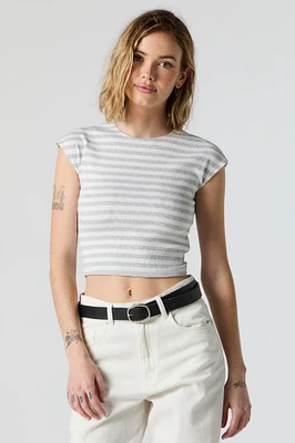 Striped Ribbed Short Sleeve Crop Top