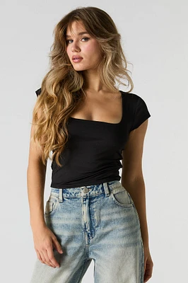 Contour Square Neck Cap Sleeve Crop Top