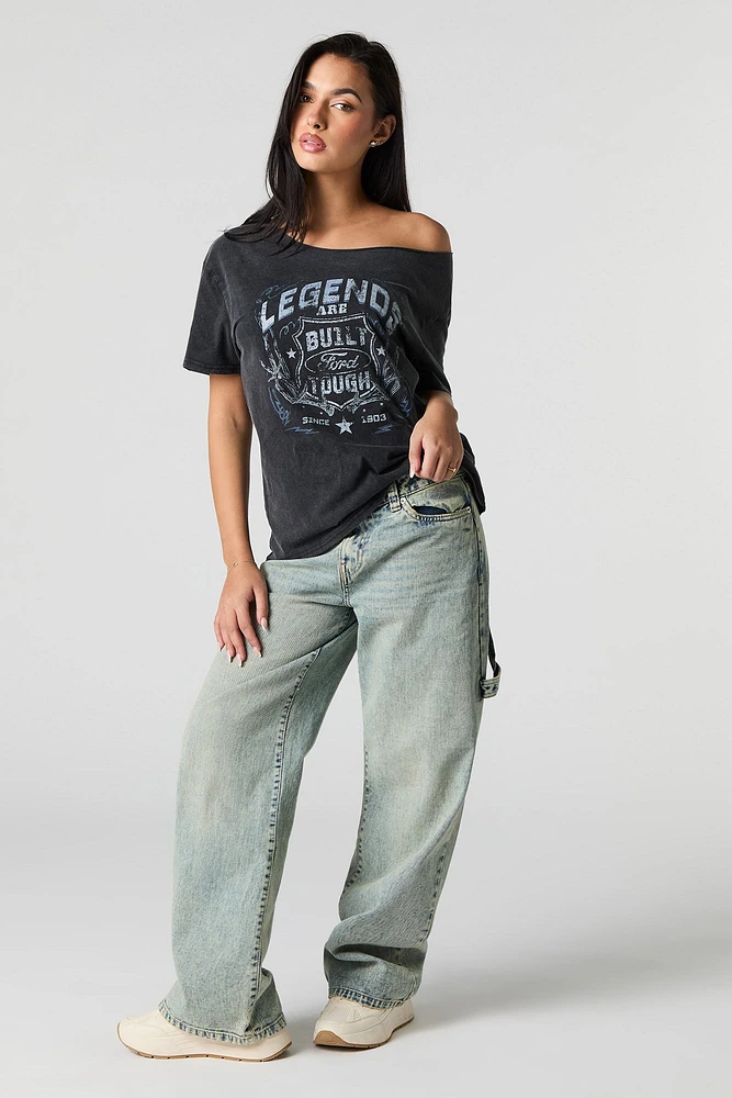T-shirt délavé à imprimé Ford Legends avec épaules dénudées