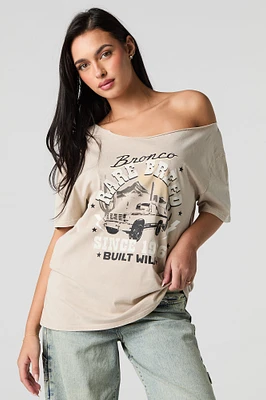 T-shirt délavé à imprimé Ford Bronco avec épaules dénudées