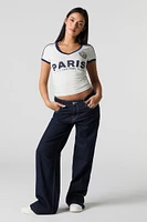 Sporty Graphic V-Neck Ringer T-Shirt