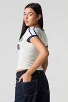 Sporty Graphic V-Neck Ringer T-Shirt