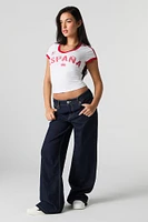 T-shirt Ringer à col en V et imprimé Sporty
