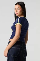 Sporty Graphic V-Neck Ringer T-Shirt
