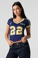 Sporty Graphic V-Neck Ringer T-Shirt