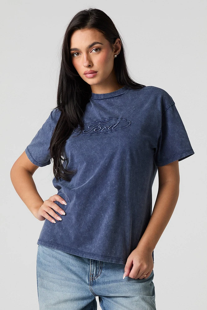 T-shirt de coupe garçonne délavé avec motif brodé Ford