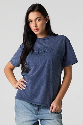 T-shirt de coupe garçonne délavé avec motif brodé Ford