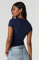 Ribbed Square Neck Rosette Cropped T-Shirt