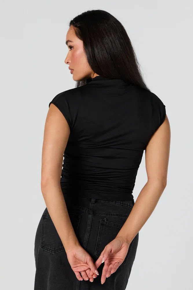 Ruched Mock Neck Crop Top