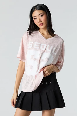 Jersey en filet à imprimé sportif et col V