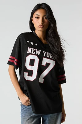 Jersey en filet à col V et imprimé Sporty