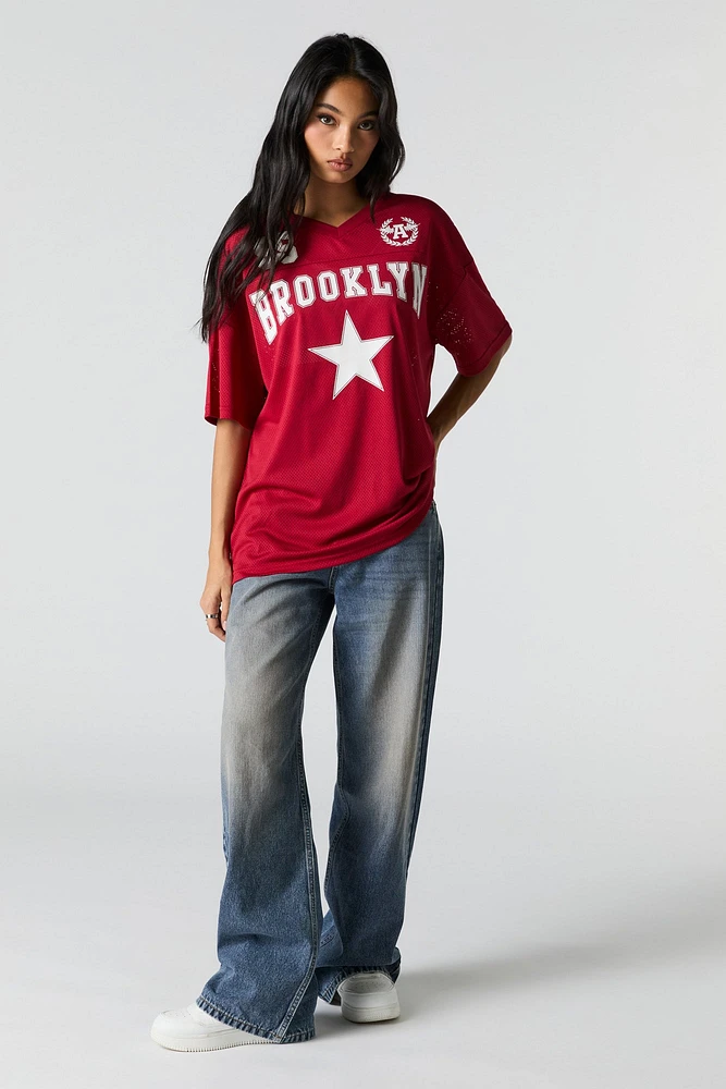 Mesh Sporty Graphic V-Neck Jersey