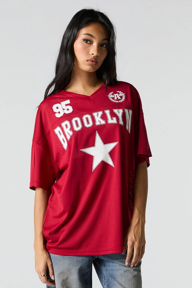 Mesh Sporty Graphic V-Neck Jersey