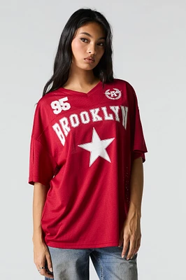 Mesh Sporty Graphic V-Neck Jersey