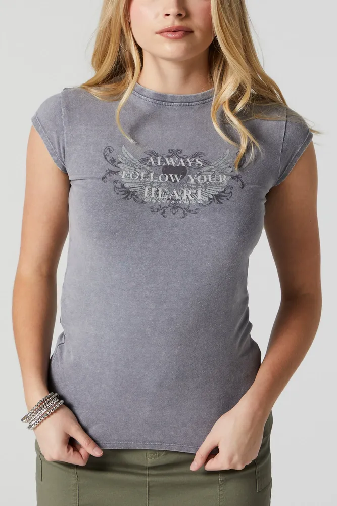 Follow Your Heart Graphic Washed T-Shirt