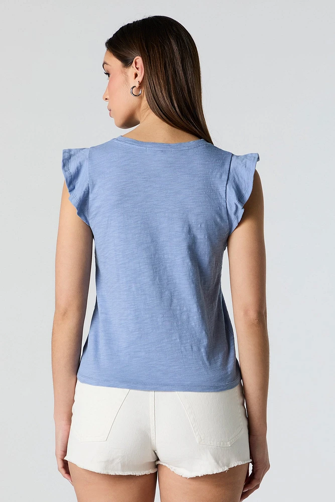 Washed Flutter Sleeve Top