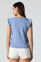 Washed Flutter Sleeve Top