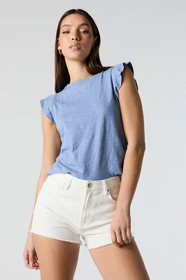 Washed Flutter Sleeve Top