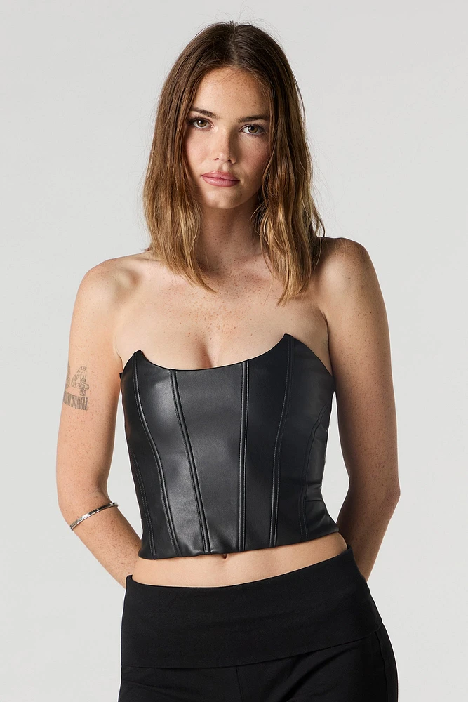 Faux Leather Strapless Corset Top